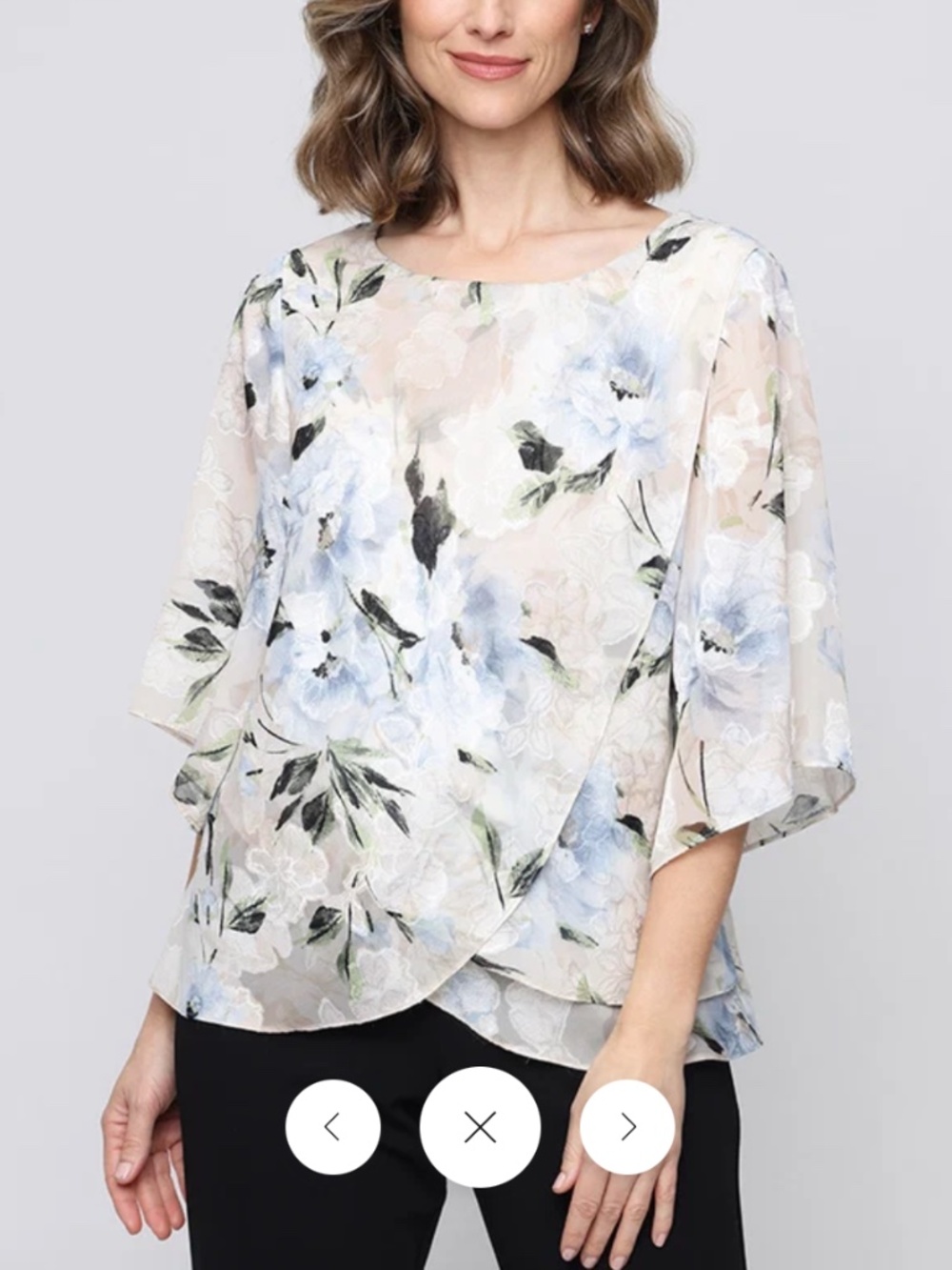Alex Evenings Women's Floral Blouse 2X Plus Size Flowy 3/4 Sleeve